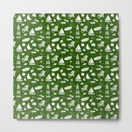 Green And White Summer Beach Elements Pattern Metal Print