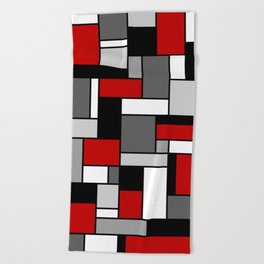Mid Century Modern Color Blocks in Red, Gray, Black and White Beach Towel