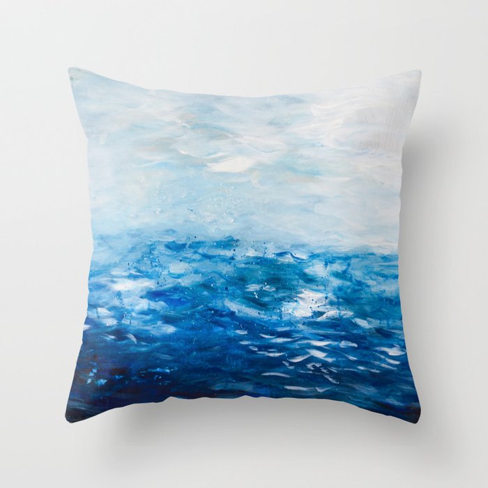 Paint 10 Abstract Water Ocean Seascape Modern Painting Dorm Room Decor Affordable Stretched Canvas Throw Pillow