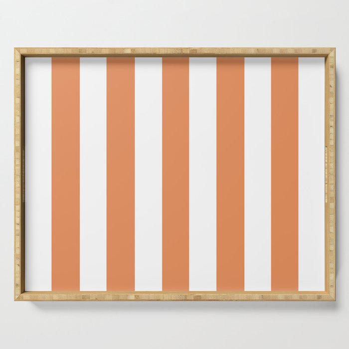 Big Foot Feet orange - solid color - white vertical lines pattern Serving Tray