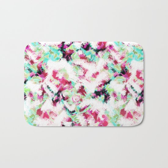 Abstract pattern white green pink . Bath Mat