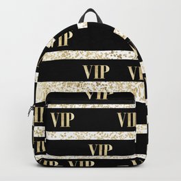 Elegant black gold VIP typography confetti stripes Backpack