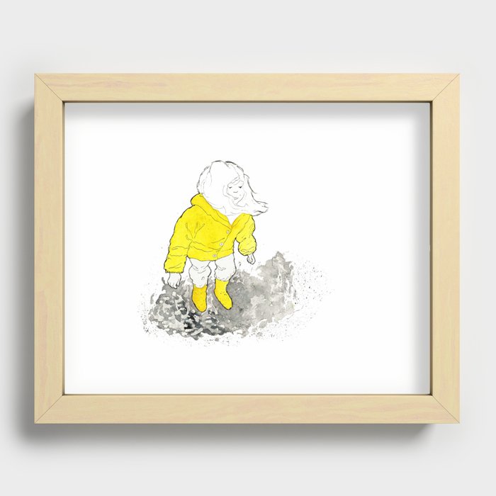 Girl jumping in a puddle Recessed Framed Print
