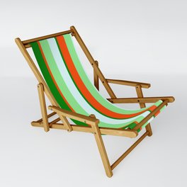 [ Thumbnail: Light Green, Light Cyan, Green & Red Colored Pattern of Stripes Sling Chair ]