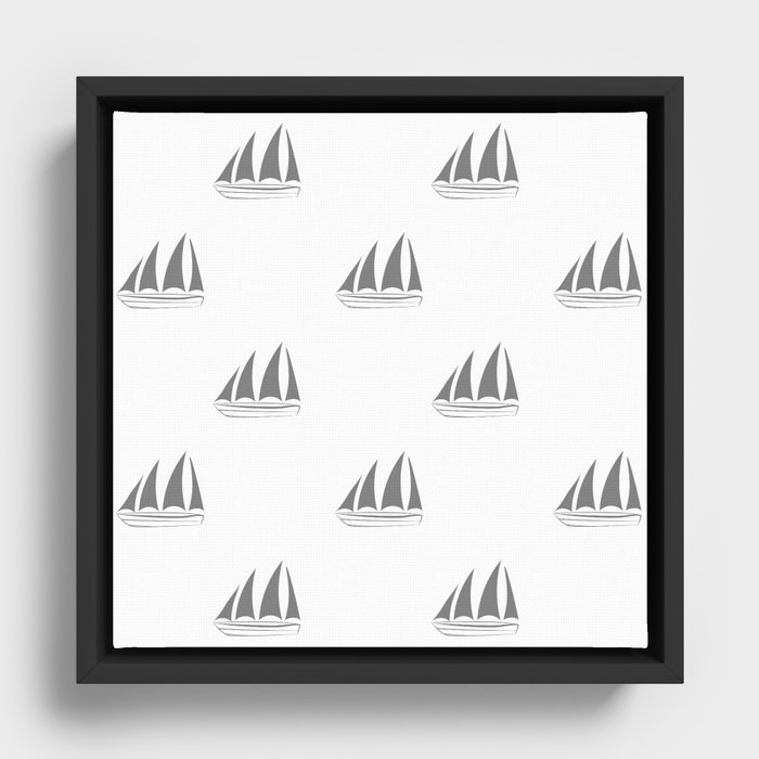 Grey Sailboat Pattern Framed Canvas