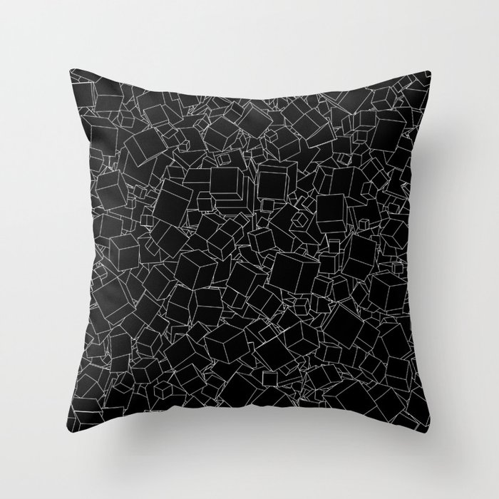 Cubic B&W inverted / Lineart texture of 3D cubes Throw Pillow