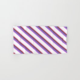 [ Thumbnail: Eye-catching Plum, Red, Blue, Orchid, and White Colored Stripes/Lines Pattern Hand & Bath Towel ]