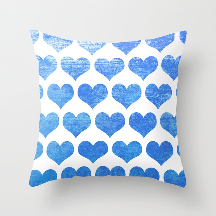 Raining Blue Hearts Throw Pillow