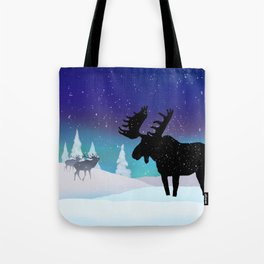 Northern Lights Elk and Moose Tote Bag