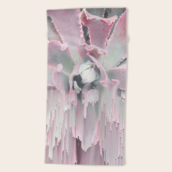 Sweet Pink Succulent Glitches Beach Towel