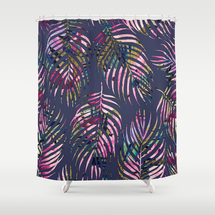 Modern Purple Pink Lavender Gold Floral Palm Tree Pattern