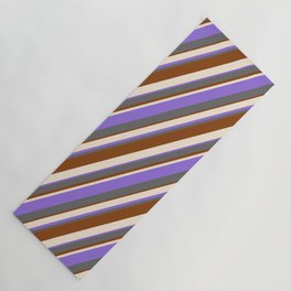 [ Thumbnail: Beige, Purple, Dim Grey, and Brown Colored Striped/Lined Pattern Yoga Mat ]
