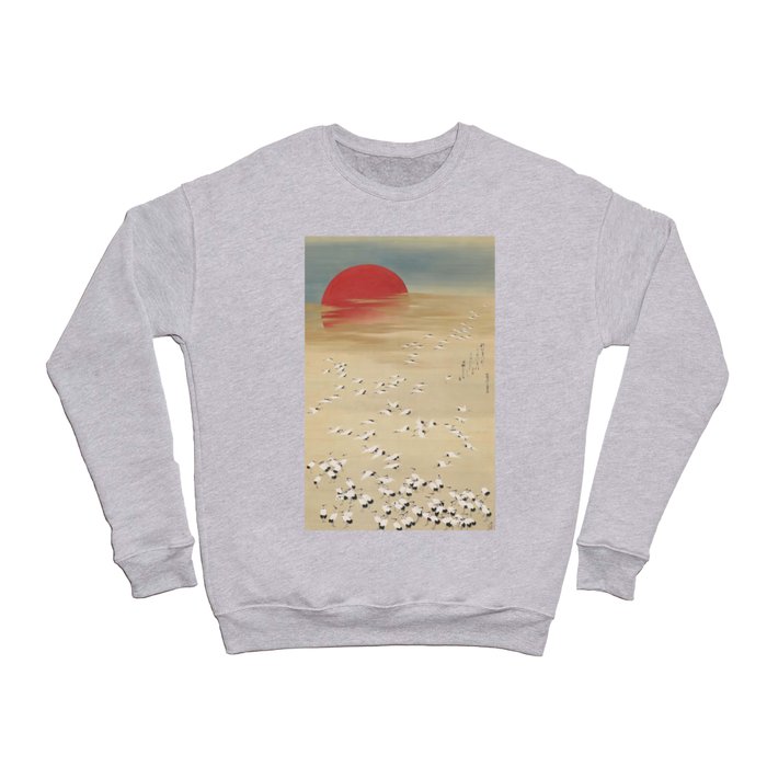 Thousand Cranes and Rising Sun Japanese Woodblock art Hara Zaisei Crewneck Sweatshirt