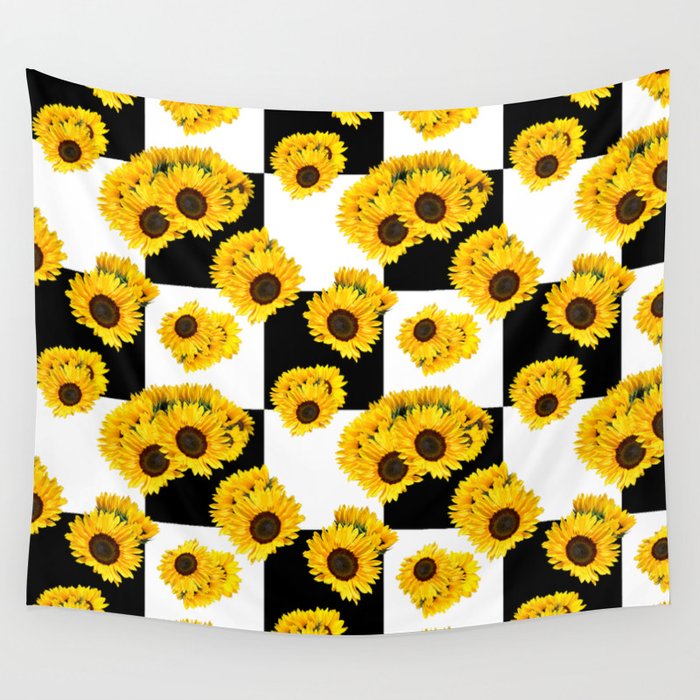 black and white checkered with sunflowers