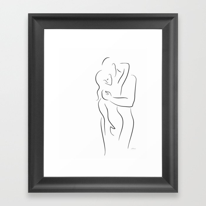Sexy Embrace Line Drawing For Bedroom Couple Illustration Framed Art Print By Siretmr