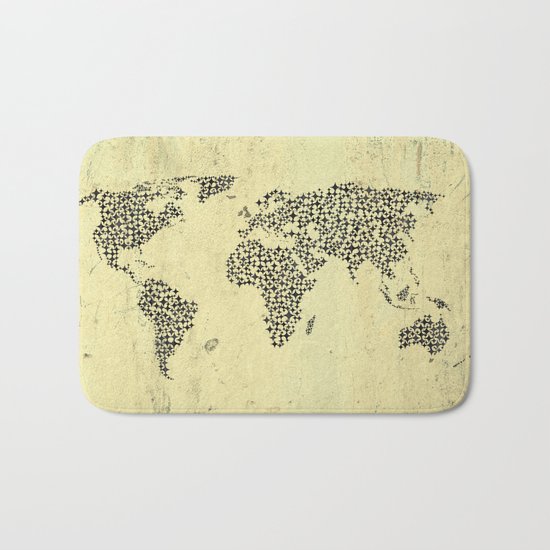 Black Star World Map Bath Mat