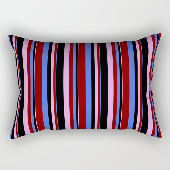 Royal Blue, Maroon, Plum, and Black Colored Striped/Lined Pattern Rectangular Pillow