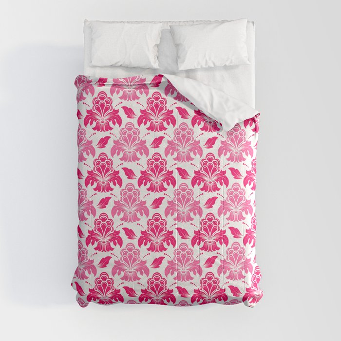 Preppy Room Decor - Pink Red Damask Pattern Design  Comforter