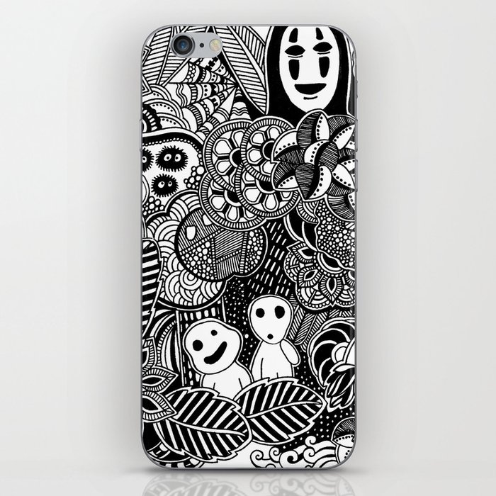 Ghibli  inspired black and white doodle art iPhone Skin