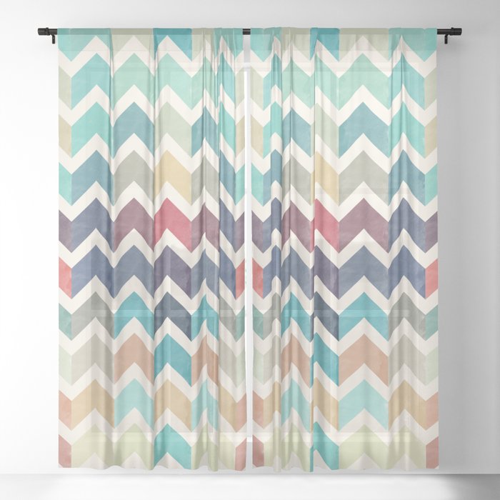 Watercolor Chevron Pattern Sheer Curtain By Uniqued Society6