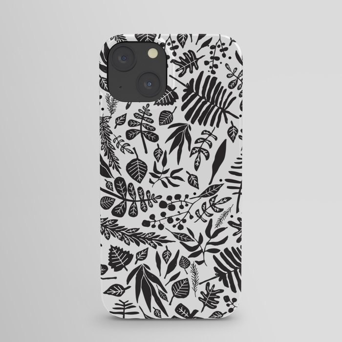Black and white autumn leaves pattern iPhone Case