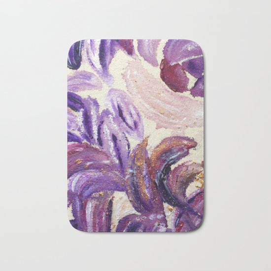 Purple Leaves with Gold Flakes Bath Mat
