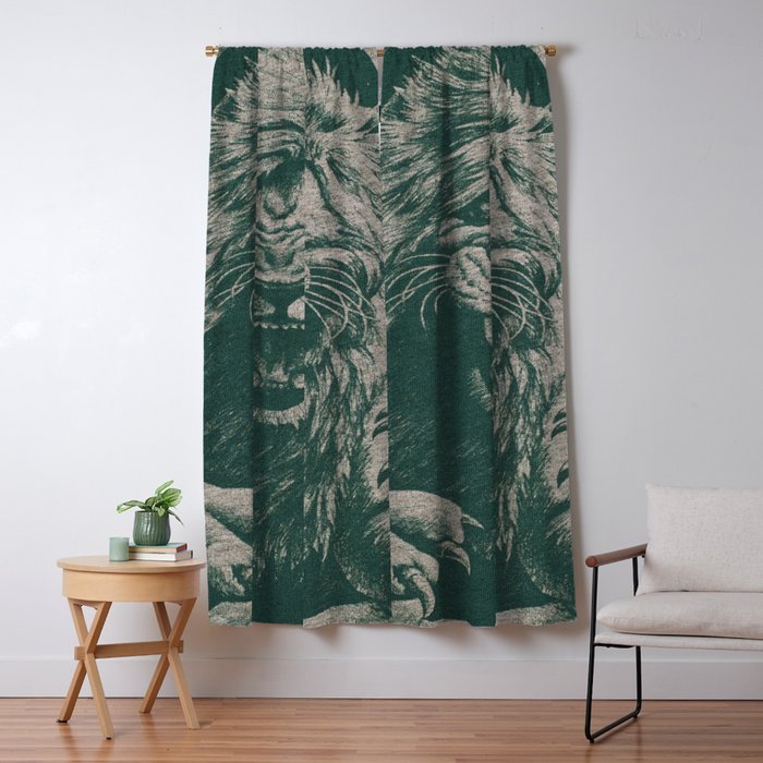 Angry Male Lion Pattern Graphics Kazakh Al Fabric Blackout Curtain