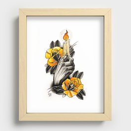 Hand holding CANDLE - tattoo Recessed Framed Print
