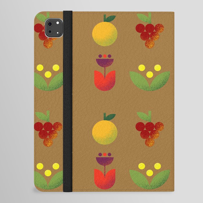 Simple modern flower and fruit pattern on brown background iPad Folio Case