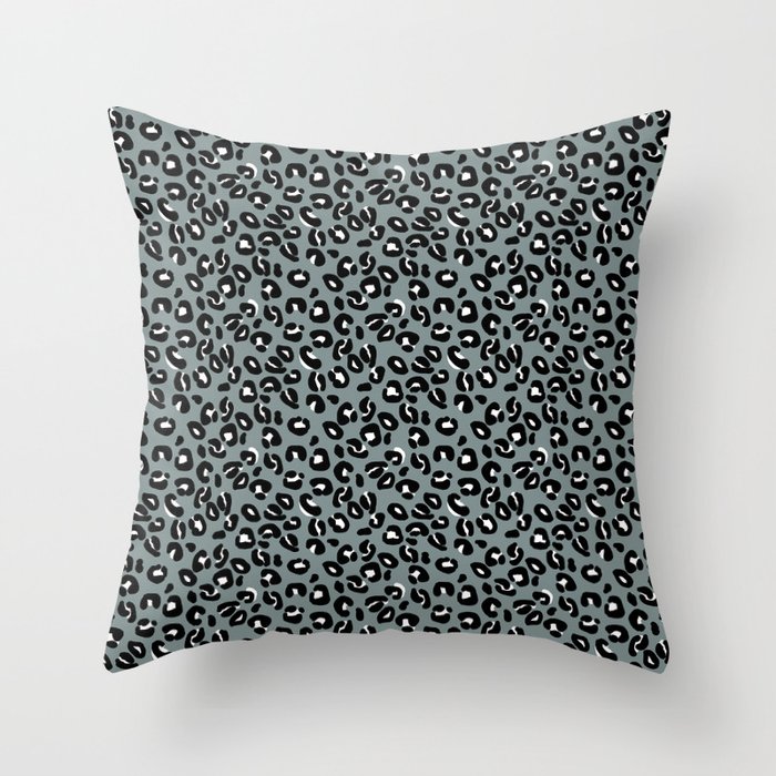 Grey and Black Leopard Spots Animal Print Pattern Throw Pillow