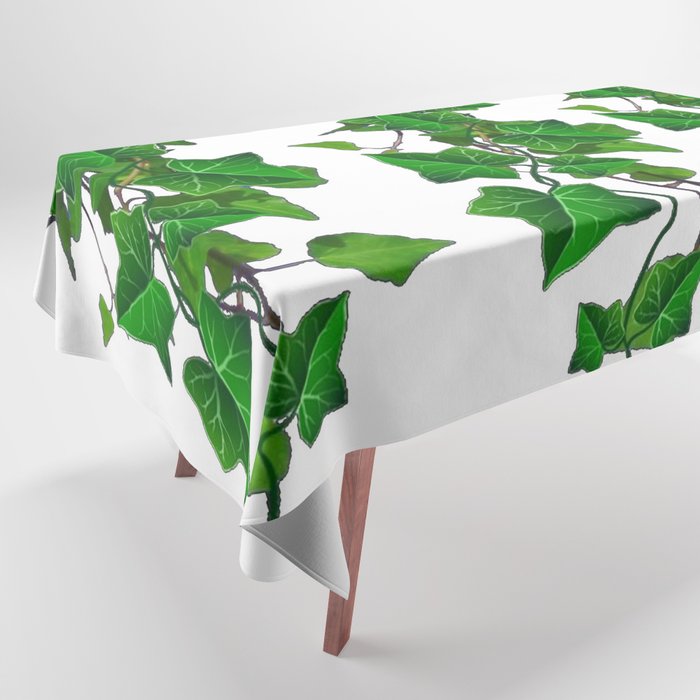 TRAILING VERDANT GREEN IVY LEAVES & VINES ON WHITE Tablecloth