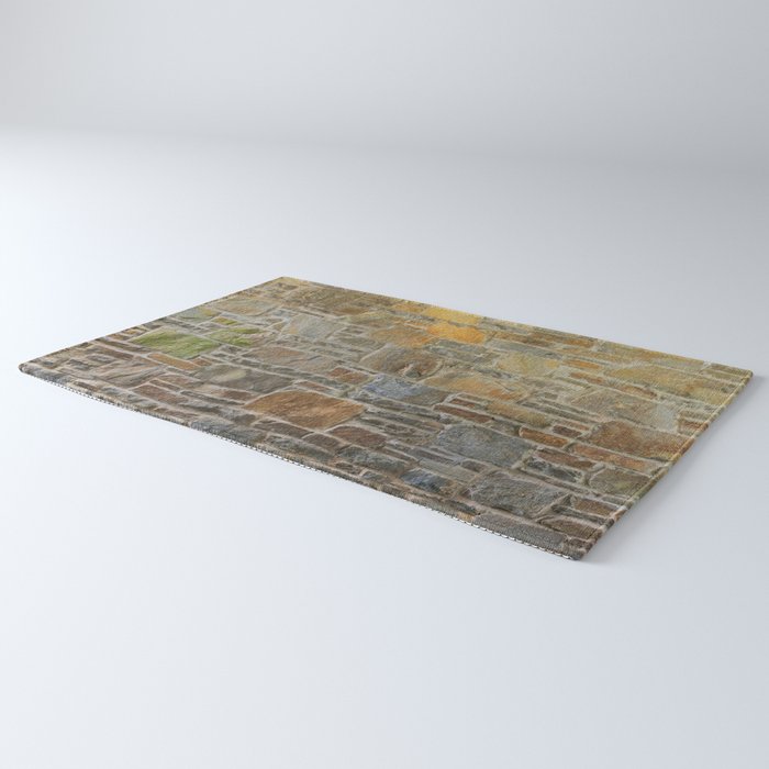 Avondale Brown Stone Wall and Mortar Texture Photography Rug