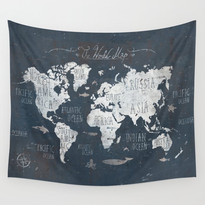 World Map / Rusty Wall Tapestry