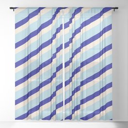 [ Thumbnail: Beige, Light Blue, and Dark Blue Colored Lined Pattern Sheer Curtain ]