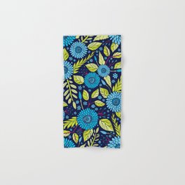 Turquoise Blue, Lime Green, Magenta & Navy Floral Pattern Hand & Bath Towel