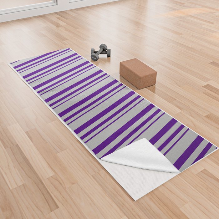 Indigo and Grey Colored Pattern of Stripes Yoga Towel