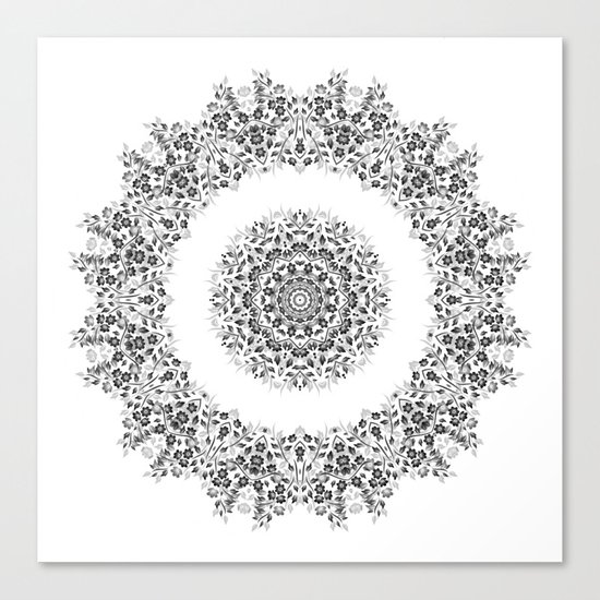 Black And White Floral Mandala Canvas Print