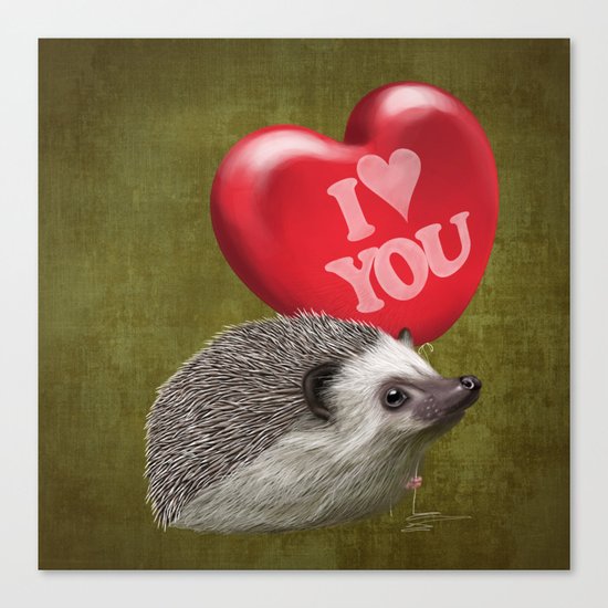 Hedgehog in love with a red balloon Canvas Print