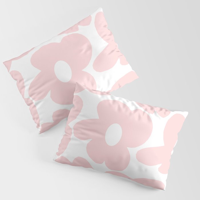 Large Baby Pink Retro Flowers on White Background #decor #society6 #buyart Pillow Sham