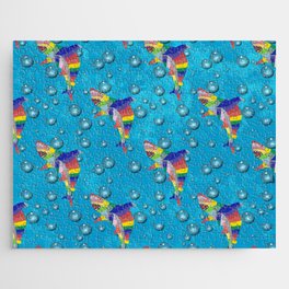 Colorful Shark with Bubbles on a Light Blue Background Jigsaw Puzzle