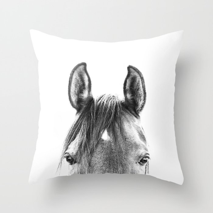 peekaboo horse, bw horse print, horse photo, equestrian print, equestrian photo, equestrian decor Throw Pillow