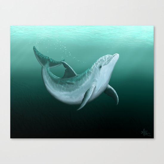 "Riversoul" by Amber Marine ~ Indian River Lagoon bottlenose dolphin art, digital painting, (c) 2014 Canvas Print
