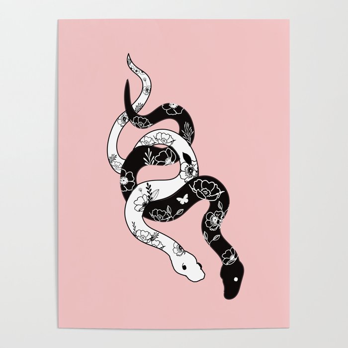Yin and Yang Snakes Poster by Peachy Litchi Society6