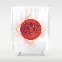 Chinese Aries Zodiac Sign | Red, Black and Gold | Watercolor Constellation | Aesthetic Illustration Shower Curtain