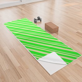[ Thumbnail: Pale Goldenrod and Lime Colored Stripes/Lines Pattern Yoga Towel ]