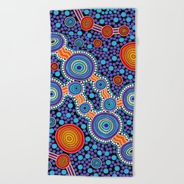 Authentic Aboriginal Art - The Journey Blue Beach Towel
