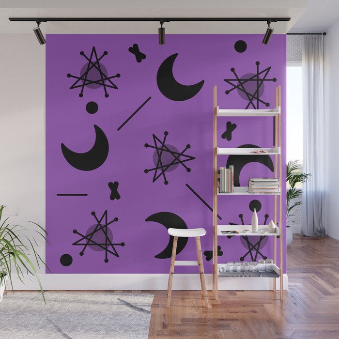 Moons & Stars Atomic Era Abstract Purple Wall Mural