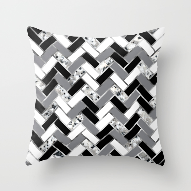Shuffled Marble Herringbone Black White Gray Silver Throw Pillow By Fancyashelltees Society6