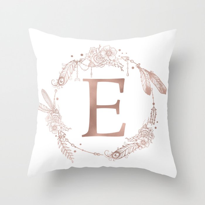 Letter E Rose Gold Pink Initial Monogram Throw Pillow By Naturemagick Society6