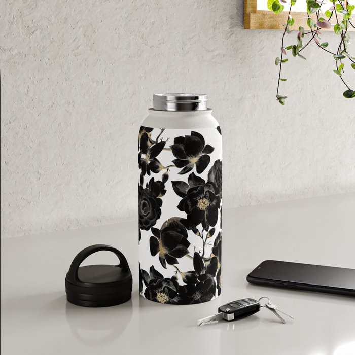 Elegant white gold modern trendy floral Water Bottle by Eclectic